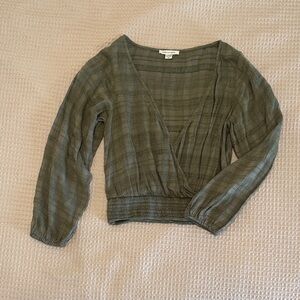 American Eagle Outfitters Olive Green Textured Wrap Top